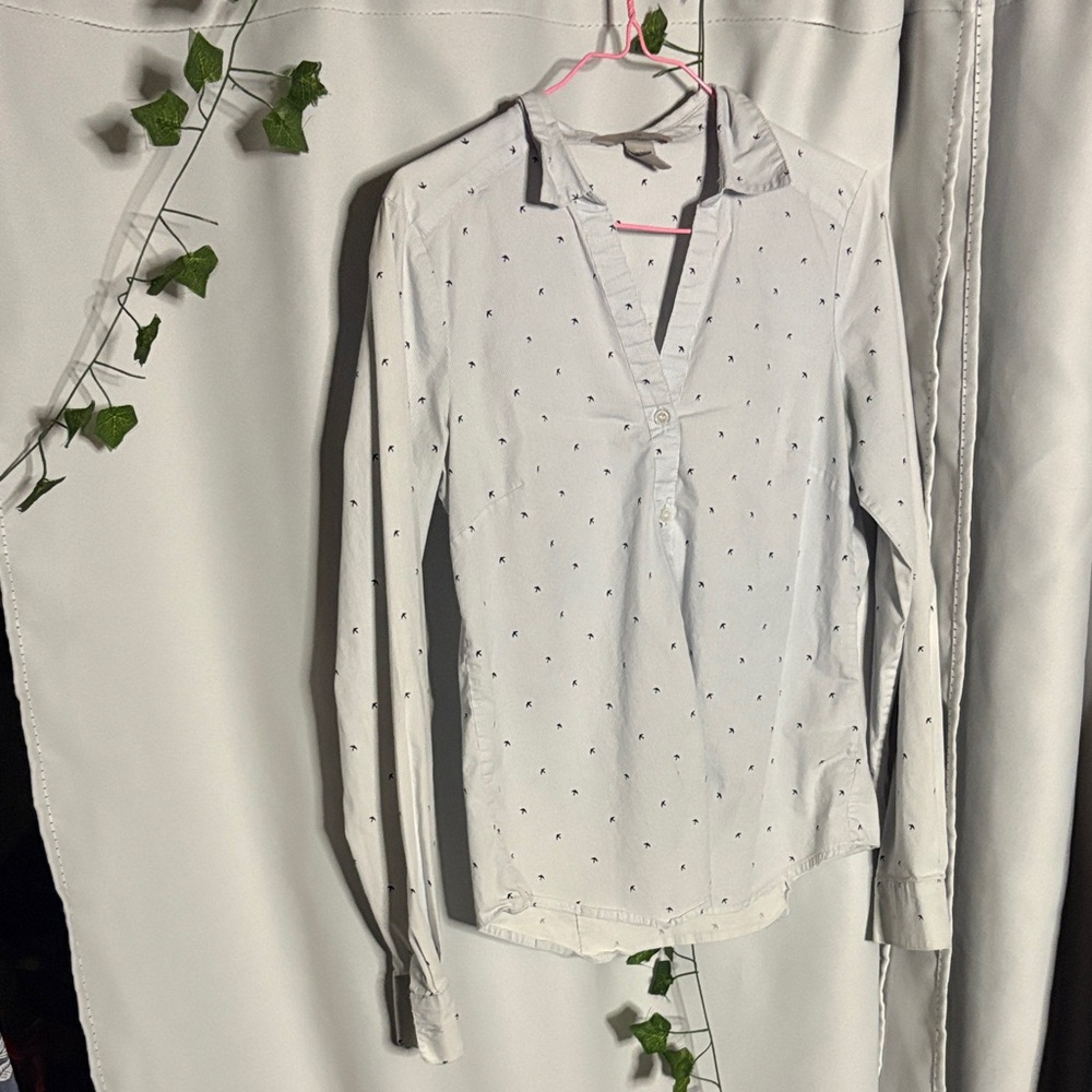 H&M White Blouse with Black Birds